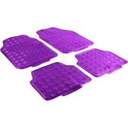 Car rubber floor mats universal aluminum checker plate optics 4-piece chrome purple violet