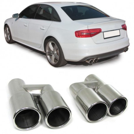 UNIVERSAL TIP Sport exhaust tailpipes 76mm double pipe stainless steel pair for Audi A4 B8 07-15 | races-shop.com