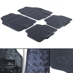 Car rubber floor mats universal aluminum checker plate optics 4-piece chrome black