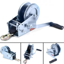 Cable winch hand winch silver with webbing 8 meters 1360 kg for car trailer trailer