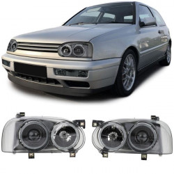 DE Double Headlight with Crosshair Black Smoke for VW Golf 3 91-97
