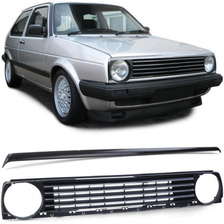Body kit and visual accessories Radiator grille without emblem black chrome with grill spoiler for VW Golf 2 83-91 | races-shop.com