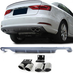 Sport rear diffuser insert with tailpipes 4 pipe stainless steel for Audi A3 8V 13-16