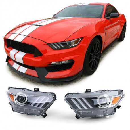 Lighting Bi Xenon Headlights Black Chrome Pair for Ford Mustang 6 Coupe Convertible 14-17 | races-shop.com