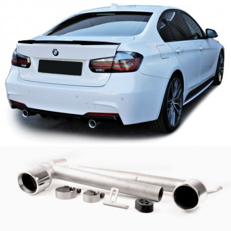 UNIVERSAL TIP 2 pipe duplex stainless steel sport tailpipe conversion with bracket fits BMW F30 F31 | races-shop.com