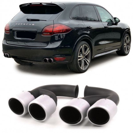 UNIVERSAL TIP Double pipe stainless steel tailpipes silver matt for Porsche Cayenne V6 92A 10-14 | races-shop.com