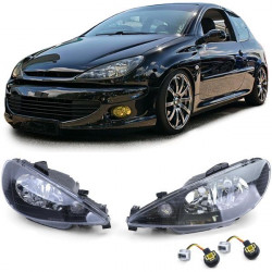 Clear glass headlights Black H7 H7 + adapter for Peugeot 206 all models from 98