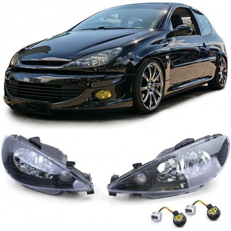 Lighting Clear glass headlights Black H7 H7 + adapter for Peugeot 206 all models from 98 | races-shop.com