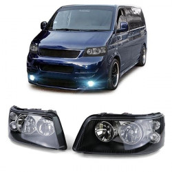RACES headlights for VW Bus T5 03-09 (with motor, H7/H1), clear, black