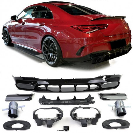 Body kit and visual accessories RACES rear diffuser for Mercedes CLA C118 from 19, glossy black, black | races-shop.com