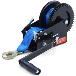 Professional winch hand winch black with strap blue 1500kg 8 meters