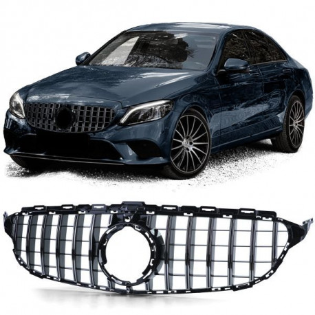Body kit and visual accessories RACES grille (Sport) for Mercedes C Class W205 S205 18-21, glossy black chrome | races-shop.com