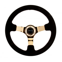 3 spoke steering wheel NRG, 350mm, suede, 75mm offset, black/gold