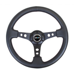 3 spoke steering wheel NRG, 350mm, leather, drilled spokes, 75mm offset, black