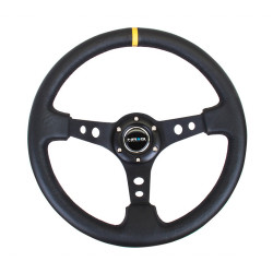 3 spoke steering wheel NRG, 350mm, leather, 75mm offset, black/yellow