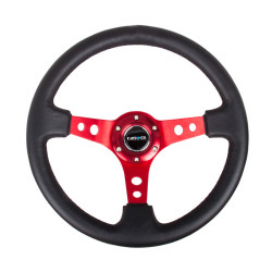 3 spoke steering wheel NRG, 350mm, leather, 75mm offset, black/red
