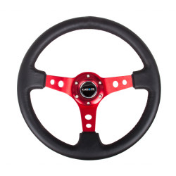 NRG Reinforced 3-spoke leather Steering Wheel with holes, (350mm), black/red