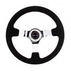 NRG Reinforced 3-spoke suede Steering Wheel (350mm) - Chrome