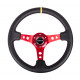 steering wheels NRG Reinforced 3-spoke leather Steering Wheel with holes, (350mm), black/red/yellow | races-shop.com