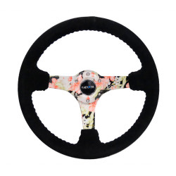 3 spoke steering wheel NRG, 350mm, suede, 75mm offset, black/pink