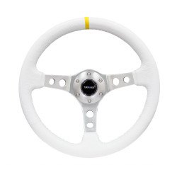 NRG Reinforced 3-spoke leather Steering Wheel with holes, (350mm), white/silver/yellow
