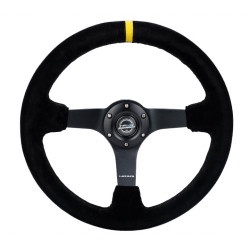 3 spoke steering wheel NRG, 350mm, suede, 75mm offset, black/yellow