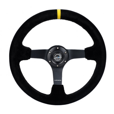 steering wheels 3 spoke steering wheel NRG, 350mm, suede, 75mm offset, black/yellow | races-shop.com