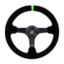3 spoke steering wheel NRG, 350mm, suede, 75mm offset, black/green