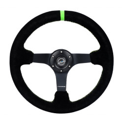 NRG Reinforced 3-spoke suede Steering Wheel (350mm) - Black/Green