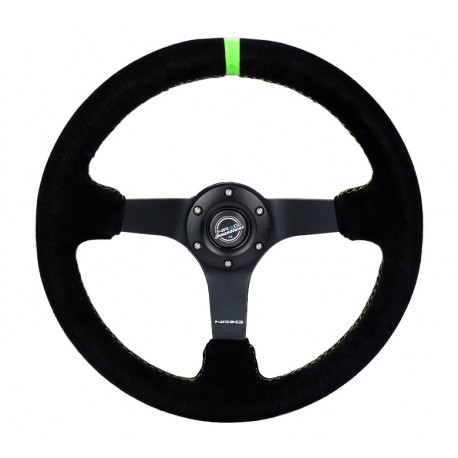steering wheels NRG Reinforced 3-spoke suede Steering Wheel (350mm) - Black/Green | races-shop.com