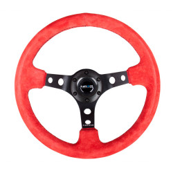NRG Reinforced 3-spoke suede Steering Wheel with holes, (350mm), black/red