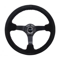 3 spoke steering wheel NRG, 350mm, suede, 75mm offset, black/red
