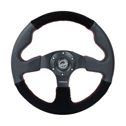 3 spoke steering wheel NRG RACE, 320mm, suede, flat bottom, 25mm offset, black/grey