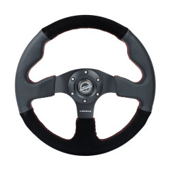 NRG RACE STYLE 3-spoke suede/leather Steering Wheel (320mm), black/gray/red