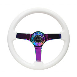 3 spoke steering wheel NRG, 350mm, wood, 75mm offset, white/neon/brown