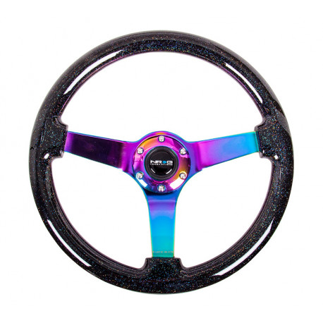 steering wheels 3 spoke steering wheel NRG, 350mm, wood, galaxy sparkle, 75mm offset, black/neon/brown | races-shop.com