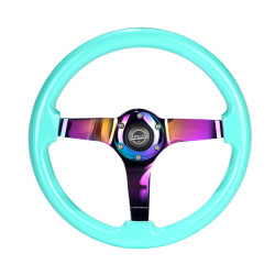 3 spoke steering wheel NRG Minty fresh/NEO, 350mm, wood, 75mm offset, brown/neon