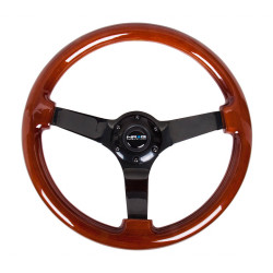 3 spoke steering wheel NRG, 350mm, wood, 75mm offset, brown/black