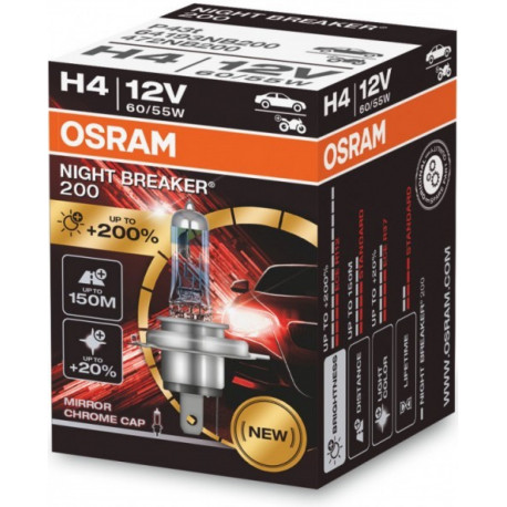 Bulbs and xenon lights Osram halogen headlight lamps NIGHT BREAKER 200 H4 (1pcs) | races-shop.com
