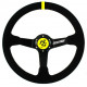 Promotions 3 spoke steering wheel RACES Giallo Clarus, 350mm, suede, 90mm offset, black/yellow | races-shop.com