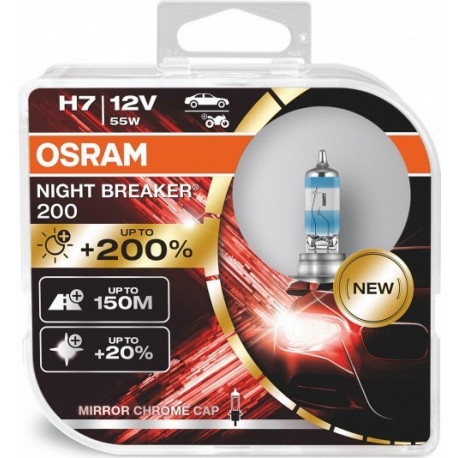 OSRAM H7 Night Breaker Laser 200 Headlight Bulb, 55W, 3550K, Pair