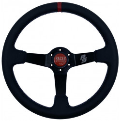 3 spoke steering wheel RACES Hellrot, 350mm, leatherette, 90mm offset, black/red