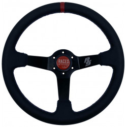 Steering wheel RACES Hellrot, 350mm, leather, 65mm deep dish