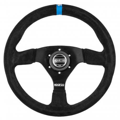 steering wheels 3 spoke steering wheel Sparco R383 LOGO, 330mm, suede, 39mm offset, black/blue | races-shop.com
