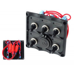  RACES toggle switch panel 12V, 5xON-OFF, 3x15A fuse holder + power socket