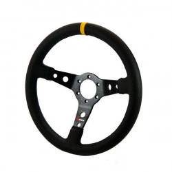 3 spoke steering wheel RRS Monte Carlo F65, 350mm, leather, 65mm offset, black/yellow