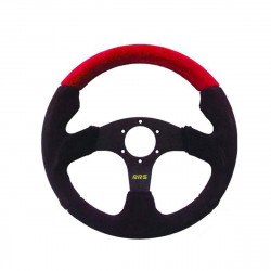 3 spoke steering wheel RRS RACER, 320mm, suede, flat, black/red