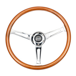 3 spoke steering wheel NRG, 368mm, wood, 75mm offset, brown/chrome