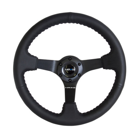 steering wheels 3 spoke steering wheel NRG, 350mm, leather, 75mm offset, black | races-shop.com