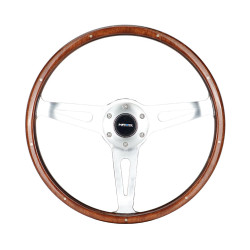 3 spoke steering wheel NRG, 365mm, wood, 75mm offset, brown/silver